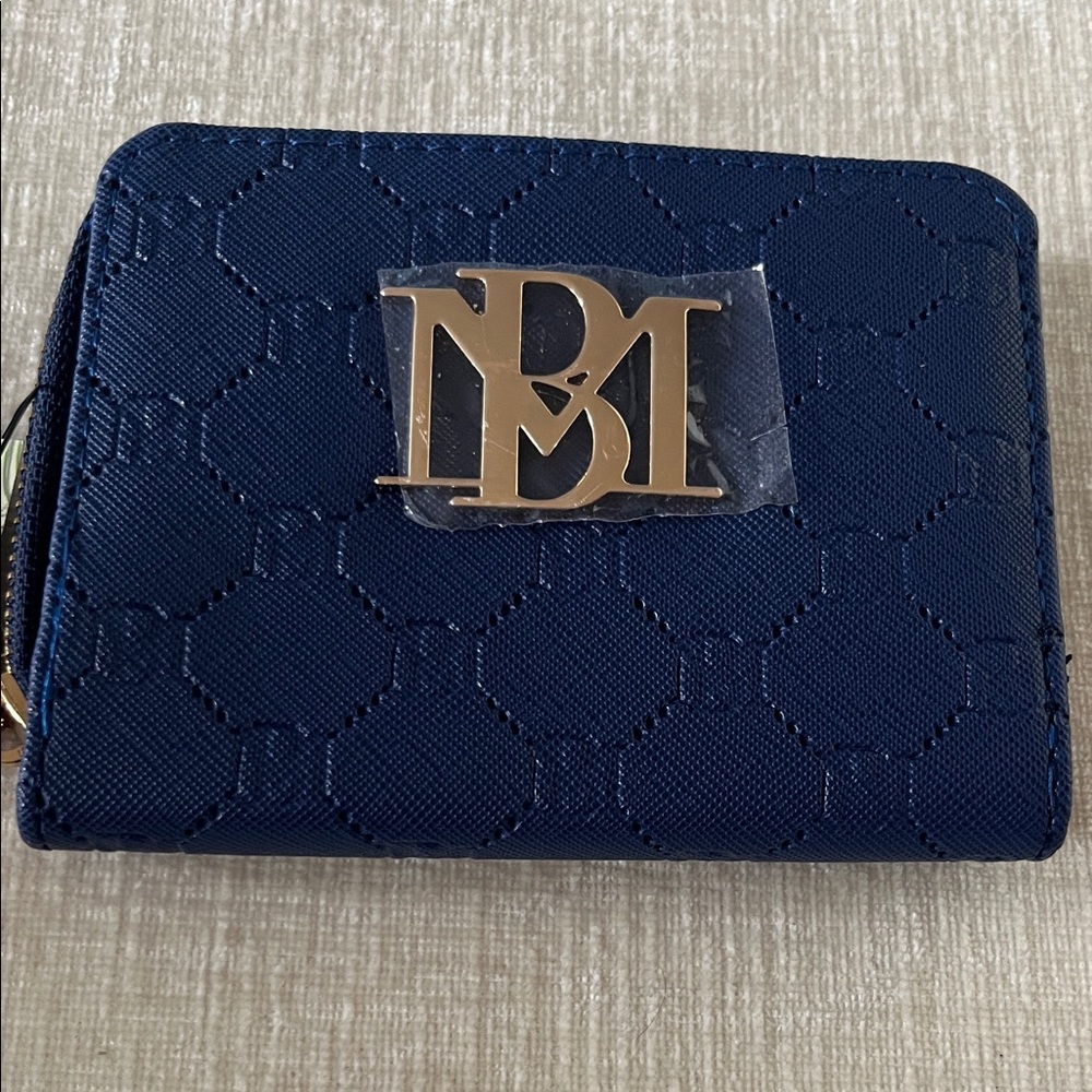 Badgley Mischka Blue Wallet with Gold Logo